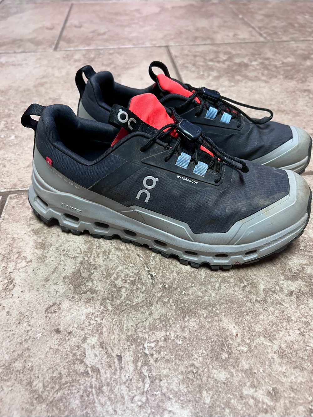 On Running Boys Waterproof Trail Shoe - Black, Gray & Red Accent
